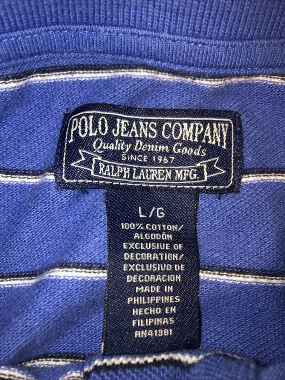 Vintage Polo Jeans Company Ralph Lauren Men's Polo Shirt Blue Striped Large
